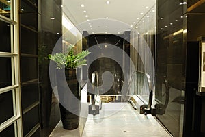 Escalator at luxury hotel interior