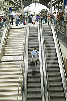 Escalator at the Metro Station, Paris, France