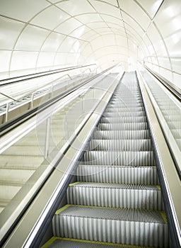 Escalator of a modern underground Metro station.