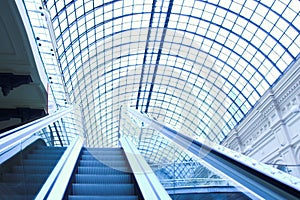 Escalator in shopping center, Moscow