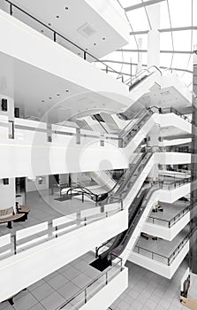 escalators at the modern shopping mall.