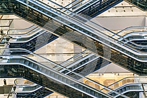 Escalators at modern shopping mall