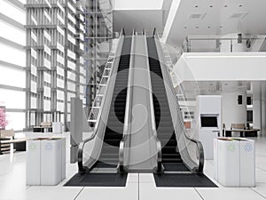 escalators at the modern shopping mall.