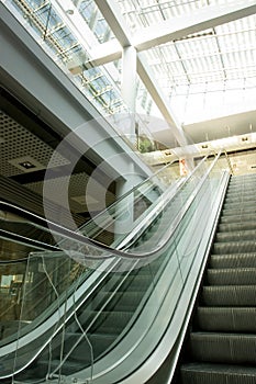 Escalators in shopping mall