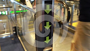 Escalators are shown that constantly run upstairs