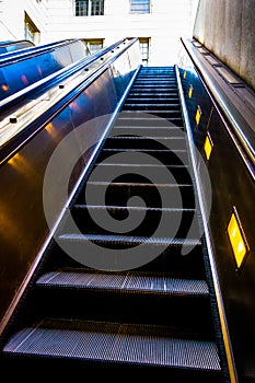 Escalators in the Smithsonian Metro Station, Washington, DC.