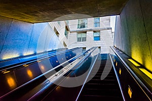 Escalators in the Smithsonian Metro Station, Washington, DC.