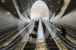 Escalators in the subway in Paris
