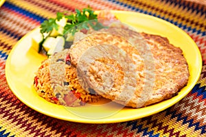 Escalope in batter with stamping and vegetables