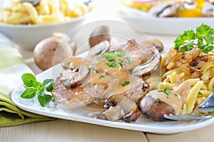 Escalope chasseur with spaetzle