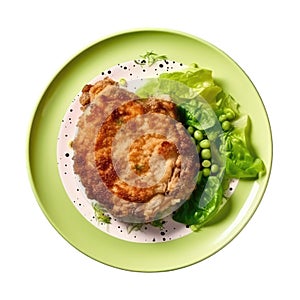 Escalope De Veau On A Limegreen Round Plate, French Dish. Generative AI