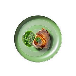 Escalope De Veau On Limegreen Smooth Round Plate, French Dish. Generative AI