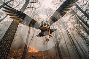 Escape from the Flames: Peregrine Falcon Flees Forest Fire