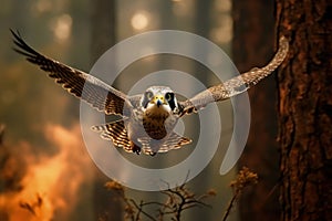 Escape from the Flames: Peregrine Falcon Flees Forest Fire