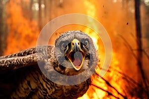 Escape from the Flames: Peregrine Falcon Flees Forest Fire