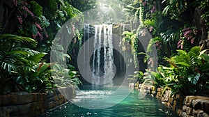 lush tropical waterfall in the middle of the jungle photo