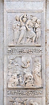 Escape of Loth by Niccolo Tribolo up and Birth of Esau and Jacob by Alfonso Lombardi down, San Petronio Basilica in Bologna