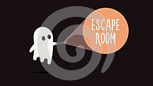 Escape Room games background concept with ghost and flashlight. Vector illustration