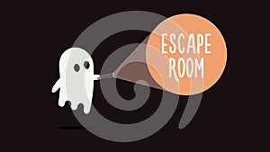 Escape Room games background concept with ghost and flashlight. Vector illustration photo