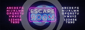 Escape Room neon signs vector. Escape Room Design template neon sign, light banner, neon signboard, nightly bright