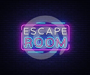 Escape Room neon signs vector. Escape Room Design template neon sign, light banner, neon signboard, nightly bright photo