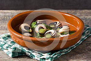 Escargots de Bourgogne in brown bowl