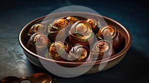 Escargots De Bourgogne. Discover the Delightful World of French Fine Dining food photography. Generative AI