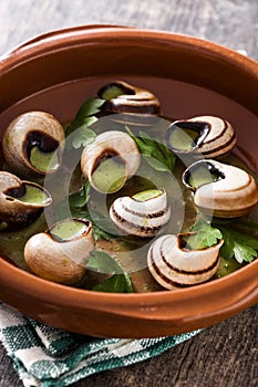 Escargots de Bourgogne. Snails with herbs and garlic butter.