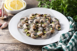 Escargots de Bourgogne on wood