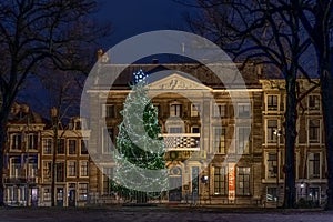 Escher Museum the Hague at night with Christmas tree photo