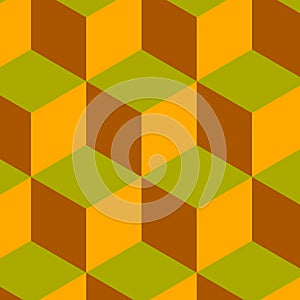 Escher style cubic illusion green and orange brown