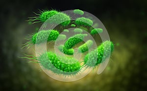 Escherichia coli, colony of bacteria 3D illustration photo