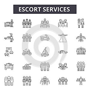 Escort services line icons for web and mobile design. Editable stroke signs. Escort services outline concept