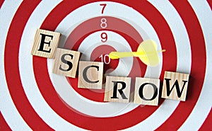 ESCROW - word on wooden cubes on dartboard background