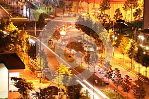 Esenyurt Yildirim Beyazit Street with long exposure cars, road lights, crossroad, traffic signs.