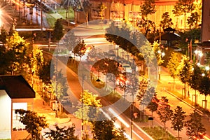 Esenyurt Yildirim Beyazit Street with long exposure cars, road lights, crossroad, traffic signs.