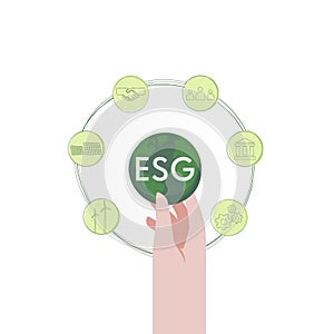 ESG as environmental, social and governance concept. Green ecology and alternative renewable energy. Flat Vector illustration