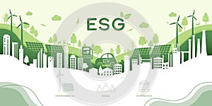 ESG as environmental social and governance concept.Green ecology and alternative renewable energy.Paper art Vector illustration