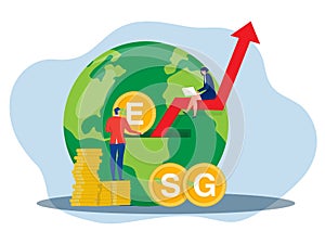 ESG concept environmental social and governance concept Businessman  drop coin for invest energy sources