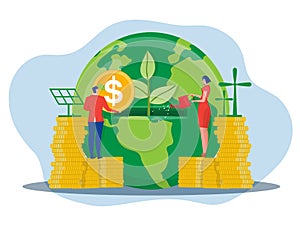 ESG concept environmental social and governance concept Businessman  drop coin for invest energy sources.