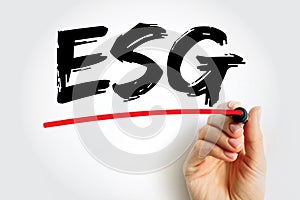 ESG - Environmental Social Governance acronym - evaluation of a firmÃ¢â¬â¢s collective consciousness photo