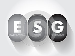 ESG - Environmental Social Governance acronym - evaluation of a firmâs collective consciousness photo