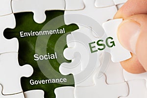 ESG environmental, social and governance concept. ESG word on a puzle, Idea for sustainable development of the organization. take photo