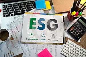 ESG environmental social and governance Sustainable to Businessman strategy ESG