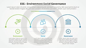 ESG frameworks infographic concept for slide presentation with half circle outline horizontal direction with 3 point list with