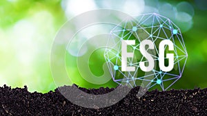 ESG icon concept for environmental, social and governance in sustainable and ethical business on the network connection on green