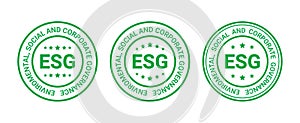 ESG icon, stamp. Business criteria stickers set. Vector illustration photo