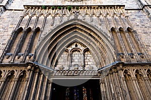 Esglesia de Santa Maria del PI. Decorated portal in typical catalan gothic style. Barcelona