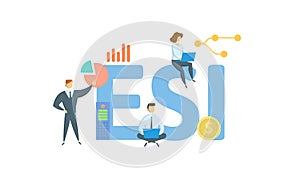 ESI, Electronically Stored Information. Concept with keywords, people and icons. Flat vector illustration. Isolated on