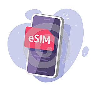 Esim cell phone icon 3d design vector or electronic embedded sim card on cellphone smartphone mobile technology illustration